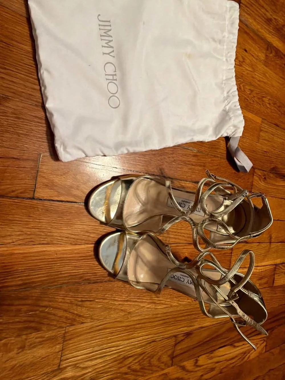 Jimmy Choo Metallic Gold Strappy Ankle-Tie Heels